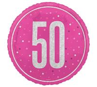 Unique 82293 Foil 50th Balloon-45 cm-Glitz Pink Birthday Party-1 Count (Pack of 1), Multicolour