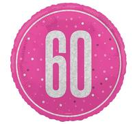 Unique 82294 Foil 60th Balloon-45 cm-Glitz Pink Birthday Party-1 Count (Pack of 1), Multicolour