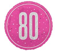 Unique 82296 Foil 80th Balloon-45 cm-Glitz Pink Birthday Party-1 Count (Pack of 1), Multicolour