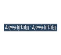 Unique 82546 Foil Happy Banner-2.74 m-Glitz Blue Birthday Party-1 Count (Pack of 1), Multicolour
