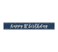 Unique 82549 Foil Happy 18th Banner-2.74 m-Glitz Blue Birthday Party-1 Count (Pack of 1), Multicolour