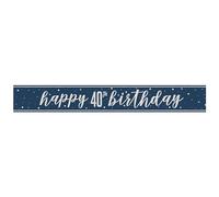 Unique 82552 Foil Happy 40th Banner-2.74 m-Glitz Blue Birthday Party-1 Count (Pack of 1), Multicolour