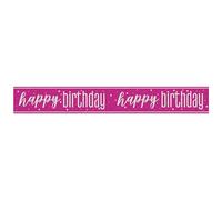 Unique 82686 Foil Happy Banner-2.74 m-Glitz Pink Birthday Party-1 Count (Pack of 1), Multicolour