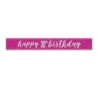 Unique 82691 Foil Happy 30th Banner-2.74 m-Glitz Pink Birthday Party-1 Count (Pack of 1), Multicolour