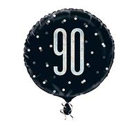 Unique 83351 Black Prismatic 90th Birthday Round Foil Balloon, 18" 1 Pc, Age 90