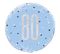 Unique 83363 Blue Prismatic 80th Birthday Round Foil Balloon, 18" 1 Pc, Age 80