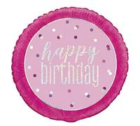 Unique 83366 Happy Birthday Pink Packaged Round Mylar Balloon-18 Silver | 1 Pc