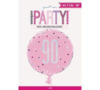Unique 83377 Pink Packaged Round Mylar Balloon-18 Silver | 1 Pc, Age 90