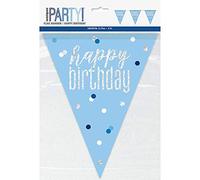 Unique 83434 Blue Dots Prismatic Plastic Pennant Banner, 9 Ft 1 Pc, Happy Birthday