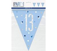 Unique 83435 Blue Dots Prismatic Birthday Plastic Pennant Banner, 9 Ft 1 Pc, Age 13