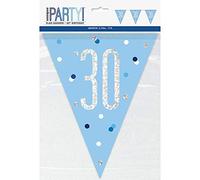Unique 83439 Blue Dots Prismatic 30th Birthday Plastic Pennant Banner, 9 Ft 1 Pc, Age 30