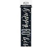 Unique 83472 Black Prismatic 80th Birthday Foil Banner, 108" 1 Pc, Age 80