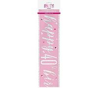 Unique 83494 Pink Happy 40th Birthday Foil Banner-9' Silver | 1 Pc, Age 40