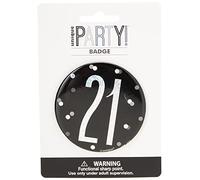 Unique 83507 Black Round Prismatic 21st Birthday Badge 1 Pc, Age 21