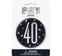 Unique 83509 Black Round Prismatic 40th Birthday Badge 1 Pc, Age 40
