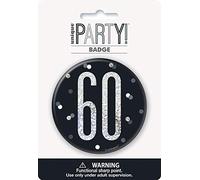 Unique 83511 Black Round Prismatic 60th Birthday Badge 1 Pc, Age 60