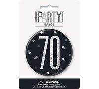 Unique 83512 Black Round Prismatic 70th Birthday Badge 1 Pc, Age 70