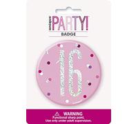 Unique 83529 Pink Number Birthday Badge Silver | 1 Pc, Age 16