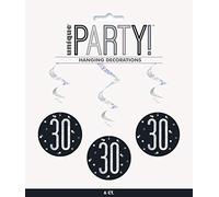 Unique 83785 Black Prismatic 30th Birthday Hanging Decorations,32" 6 Pcs, Age 30