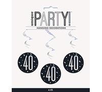 Unique 83786 Black Prismatic 40th Birthday Hanging Decorations,32" 6 Pcs, Age 40