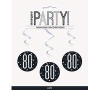 Unique 83790 Black Prismatic 80th Birthday Hanging Decorations,32" 6 Pcs, Age 80