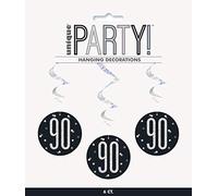 Unique 83791 Black Prismatic 90th Birthday Hanging Decorations,32" 6 Pcs, Age 90