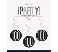Unique 83792 Black Prismatic 100th Birthday Hanging Decorations,32" 6 Pcs, Age 100