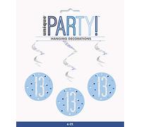 Unique 83794 Blue Prismatic 13th Birthday Hanging Decorations,32" 6 Pcs, Age 13