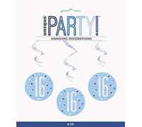 Unique 83795 Blue Prismatic 16th Birthday Hanging Decorations,32" 6 Pcs, Age 16
