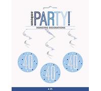 Unique 83799 Blue Prismatic 40th Birthday Hanging Decorations,32" 6 Pcs, Age 40
