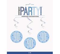 Unique 83804 Blue Prismatic 90th Birthday Hanging Decorations,32" 6 Pcs, Age 90