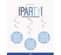 Unique 83805 Blue Prismatic 100th Birthday Hanging Decorations,32" 6 Pcs, Age 100