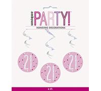 Unique 83810 Pink Hanging Swirl Decorations-32 Silver | 6 Pcs, Age 21