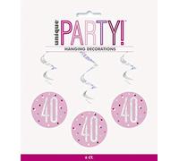 Unique 83812 Pink Hanging Swirl Decorations-32 Silver | 6 Pcs, Age 40