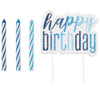 Unique 83875 Blue Cake Candle 1 Set, Happy Birthday