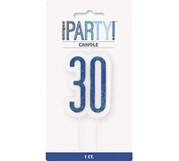 Unique 83880 Blue Glittery 30th Birthday Pick Candle 1 Pc, Age 30