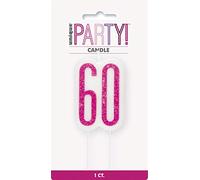 Unique 83896 Pink Number Birthday Candle | Glittered 1 Pc, Age 60