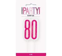 Unique 83898 Pink Number Birthday Candle | Glittered 1 Pc, Age 80