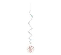 Unique 84929 Number Hanging Swirl Decorations-32 | Glittery Rosegold | 6 Pcs, Rose Gold, Age 16