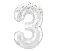 Unique 85883 Giant Foil Number 3 Balloon-86 cm-Prismatic Glitz Rose Gold Birthday Party-1 Count (Pack of 1)