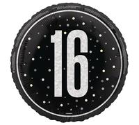 Unique 87382 Foil 16th Balloon-45 cm-Glitz Black Birthday Party-1 Count (Pack of 1)