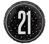 Unique 87384 Foil 21st Balloon-45 cm-Glitz Black Birthday Party-1 Count (Pack of 1), Multicolour