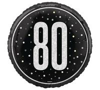 Unique 87390 Foil 80th Balloon-45 cm-Glitz Black Birthday Party-1 Count (Pack of 1), 18"