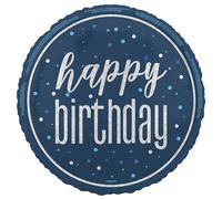 Unique 88083 Foil Happy Balloon-45 cm-Glitz Blue Birthday Party-1 Count (Pack of 1), Multicolour, Medium