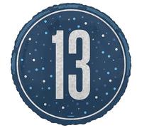 Unique 88084 Foil 13th Balloon-45 cm-Glitz Blue Birthday Party-1 Count (Pack of 1), Multicolour