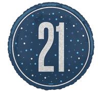 Unique 88087 Foil 21st Balloon-45 cm-Glitz Blue Birthday Party-1 Count (Pack of 1), Multicolour