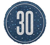 Unique 88088 Foil 30th Balloon-45 cm-Glitz Blue Birthday Party-1 Count (Pack of 1), Multicolour