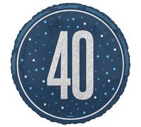 Unique 88089 Foil 40th Balloon-45 cm-Glitz Blue Birthday Party-1 Count (Pack of 1), Multicolour