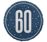 Unique 88091 Foil 60th Balloon-45 cm-Glitz Blue Birthday Party-1 Count (Pack of 1), Multicolour