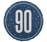 Unique 88094 Foil 90th Balloon-45 cm-Glitz Blue Birthday Party-1 Count (Pack of 1), Multicolour